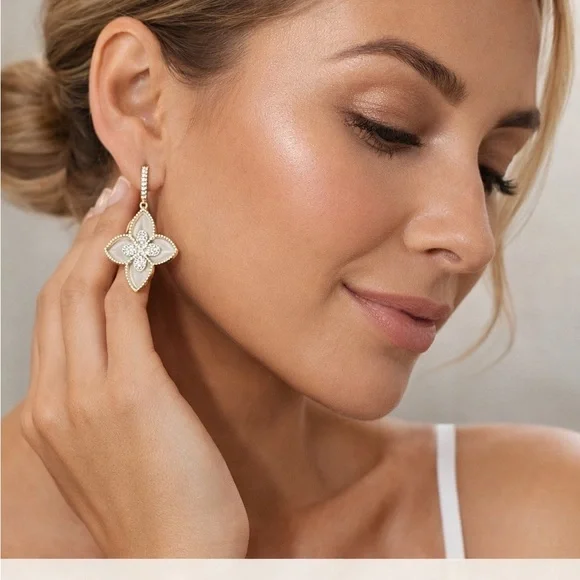 Chic Gold and Silver Petal Earrings - Picture 2 of 4